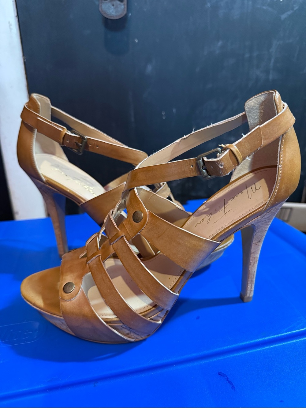 Marc Fisher Women's Tan Strappy High Heel Sandals with Ankle Strap